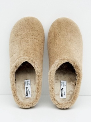 Damskie kapcie z futerkiem Comfooty 40310 beżowe, tęgość J