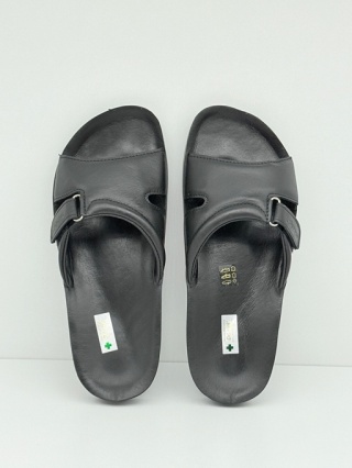 Dr Luigi PU-02-90-20-90-KS czarne skórzane wygodne klapki, tęgość G