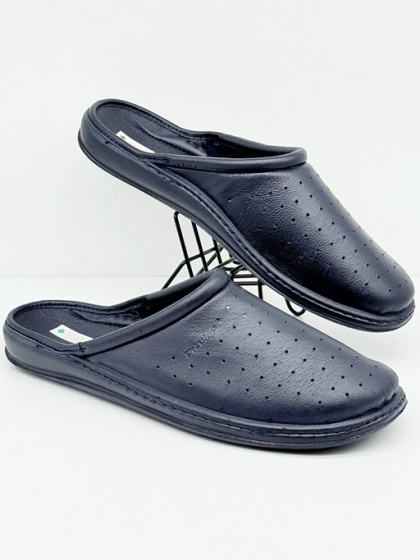 Dr Luigi klapki kapcie zakryte palce PU-01-11 65-granatowe (skórzane), tęgość H