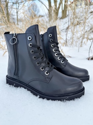 Eleganckie trapery damskie Remonte D8671-01 czarne skórzane, tęgość G