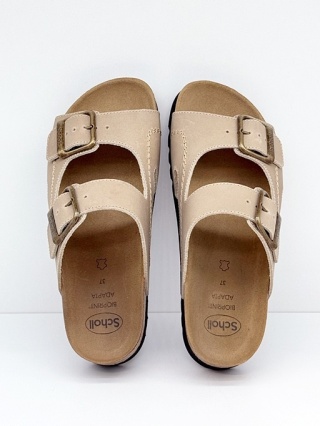 F23008 1002 beżowe zdrowotne klapki damskie Scholl Moldava Wedge AD, tęgość F