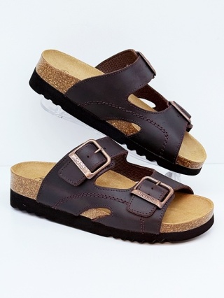 F23008 2274 brązowe wygodne klapki Scholl Moldava Wedge AD, tęgość F