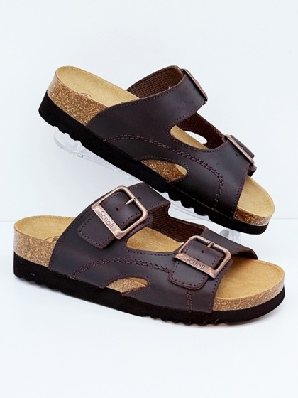 F23008 2274 brązowe wygodne klapki Scholl Moldava Wedge AD, tęgość F