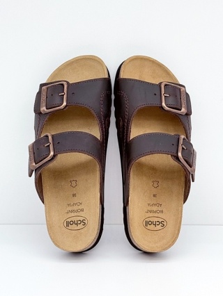 F23008 2274 brązowe wygodne klapki Scholl Moldava Wedge AD, tęgość F