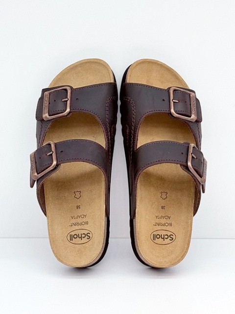 F23008 2274 brązowe wygodne klapki Scholl Moldava Wedge AD, tęgość F