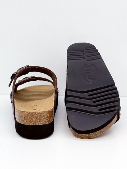 F23008 2274 brązowe wygodne klapki Scholl Moldava Wedge AD, tęgość F