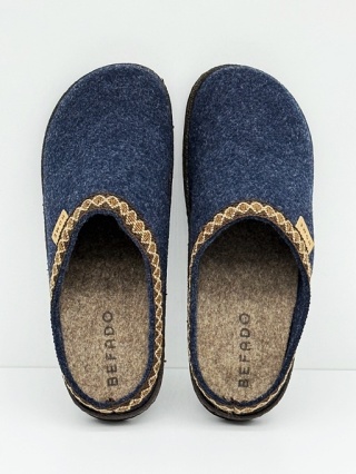 Kapcie damskie Befado 155D181 granatowe, szerokie, filcowe, tęgość K