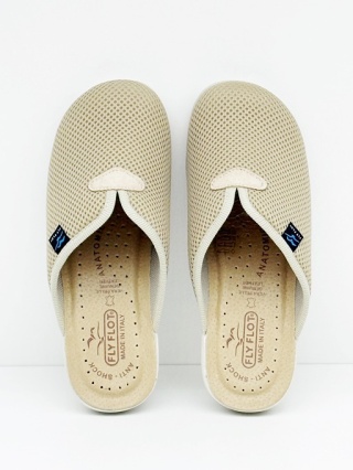 Kapcie damskie zdrowotne Fly Flot P3Y64FE-L beżowe tekstylne, tęgość H