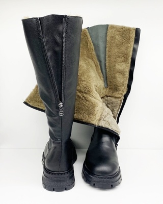 Sezon 2024 Wyprzedaż Rieker Z9856-00 czarne kozaki na szeroką łydkę, tęgość G