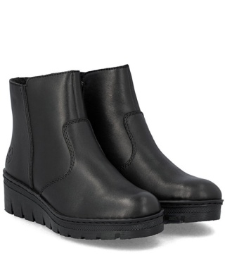 Krótkie botki na koturnie Rieker X9165-01 czarne, tęgość F 1/2