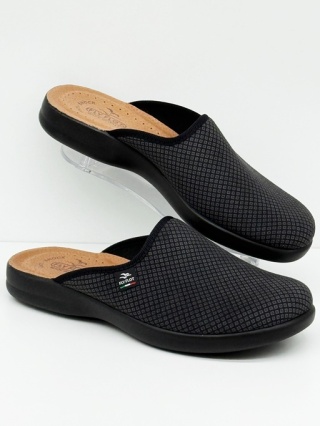 Męskie pantofle domowe Fly Flot P7502IE czarne, skórzana wkładka, (L+) poszerzona tęgość H