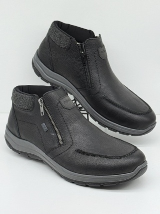 Obuwie męskie Rieker 03660-00 czarne szerokie buty nad kostkę, tęgość H, membrana