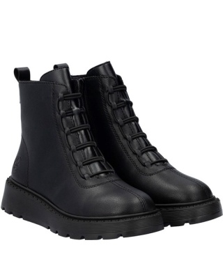 Rieker 70450-00 czarne botki sznurowane a'la martensy damskie, tęgość G