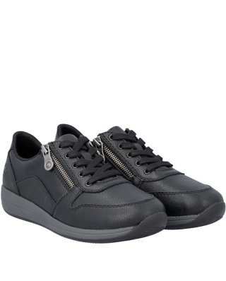 Rieker N1100-00 czarne skórzane sneakersy damskie, tęgość H, Extra Weite