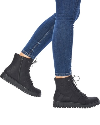 Rieker Y3420-00 czarne botki damskie zimowe, tęgość G