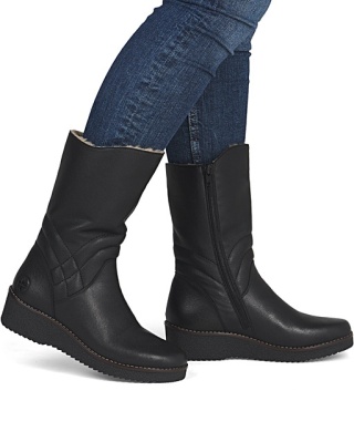 Rieker Y4656-00 czarne kozaki na koturnie, ocieplane, tęgość G