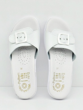 Sanital Flex KO-01 białe klapki ortopedyczne damskie, ekoskóra, tęgość G