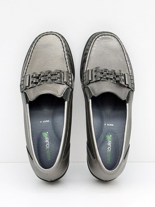 Skórzane mokasyny Waldlaufer K-Inga 693506 179 014 szaro-złote, tęgość K