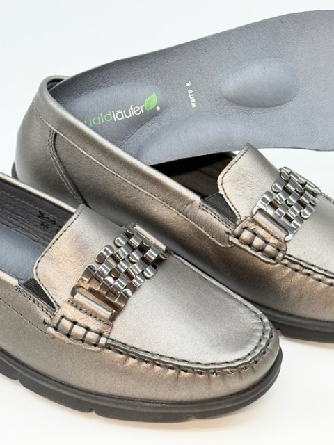 Skórzane mokasyny Waldlaufer K-Inga 693506 179 014 szaro-złote, tęgość K