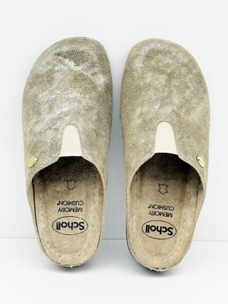 Skórzane pantofle damskie Scholl Inverness F32515 1002 beżowe, poszerzana tęgość H