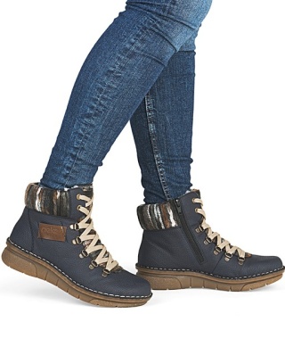 Wygodne botki damskie Rieker 73343-15 niebieskie, ekoskóra, tęgość G