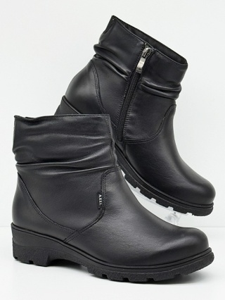 Zimowe damskie botki Axel 4453 czarne, skórzane, H tęgość poszerzona