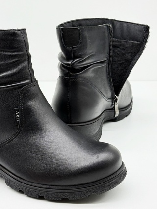 Zimowe damskie botki Axel 4453 czarne, skórzane, H tęgość poszerzona