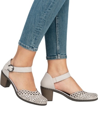 40902-60 Rieker eleganckie sandały damskie na obcasie, beżowe, tęgość G