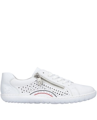 52824-80 Rieker buty barefoot białe skórzane z korkową wkładką, normalna tęgość G