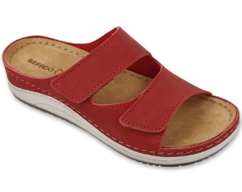 Skórzane klapki damskie Befado 158D303 Home&Go — czerwone, tęgość G