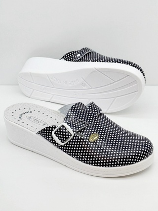 Chodaki sanitarne Sanital Flex 708 Pois Blue niebieskie, regulowana tęgość G-H regulowana