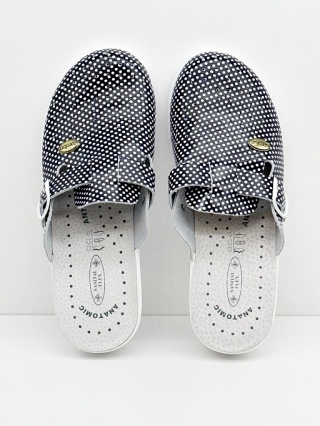 Chodaki sanitarne Sanital Flex 708 Pois Blue niebieskie, regulowana tęgość G-H regulowana