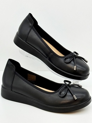 Czarne balerinki damskie Loretta Vitale W9947 black, skóra cielęca, tęgość G 1/2
