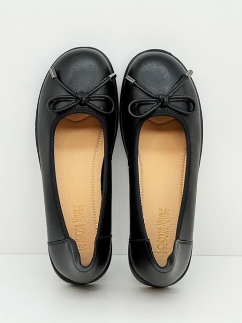 Czarne balerinki damskie Loretta Vitale W9947 black, skóra cielęca, tęgość G 1/2