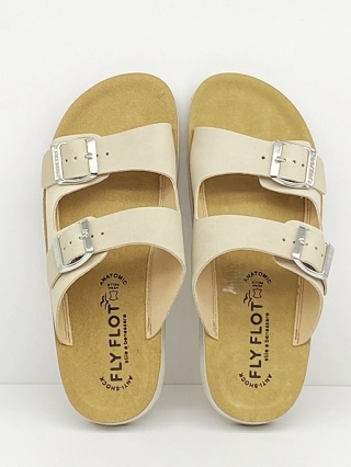 Damskie włoskie klapki Fly Flot 77G64FC beżowe na korytkowej wkładce, tęgość G-H-J