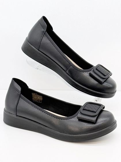 Ekskluzywne baleriny damskie Loretta Vitale W9957 czarne, tęgość G 1/2