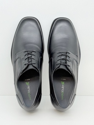 Eleganckie buty Waldlaufer 641001 149 czarne KUNO, półbuty na wysokie podbicie, tęgość K-M