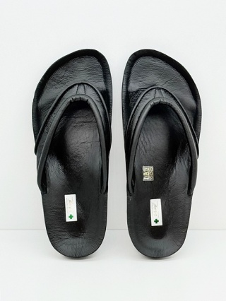 Japonki Dr Luigi PU-02-90-02-90-KS czarne szerokie klapki damskie, tęgość H