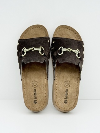 Klapki Inblu TF0002KU brązowe, imitacja drewna, skórzane, tęgość E-F-G