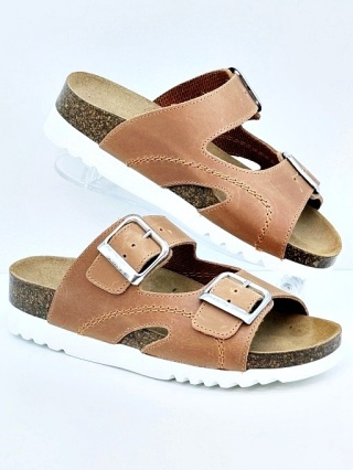 Klapki damskie zdrowotne Scholl Moldava Wedge MF23008 1175 cognac, tęgość F