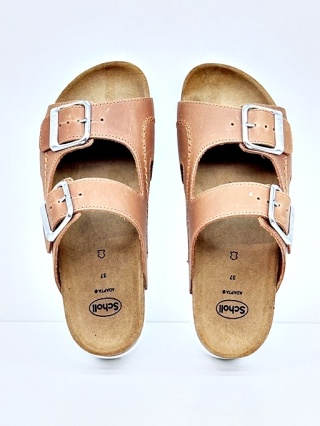 Klapki damskie zdrowotne Scholl Moldava Wedge MF23008 1175 cognac, tęgość F