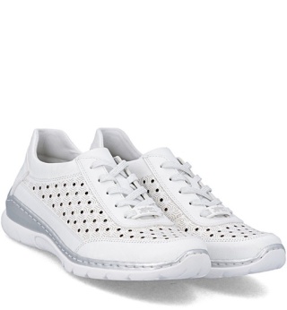 L3217-80 Riekers białe buty damskie, super wkładka Memo Soft Antistress, tęgość G 1/2