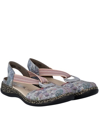 Rieker 46361-90 multi niebieskie, damskie sandały zdrowotne, mała tęgość F