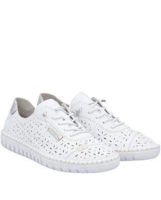 Balerinki azurowe Rieker M2354-80 białe, tęgość G - stopy raczej wąskie