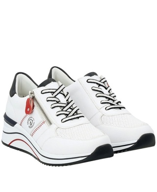 Sneakersy damskie skórzane Remonte D0T04-81 białe na koturnie, średnia tęgość H