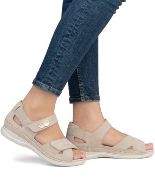 V7474-60 Rieker sandałki damskie zakryta pięta, beżowe, ekoskóra, tęgość K