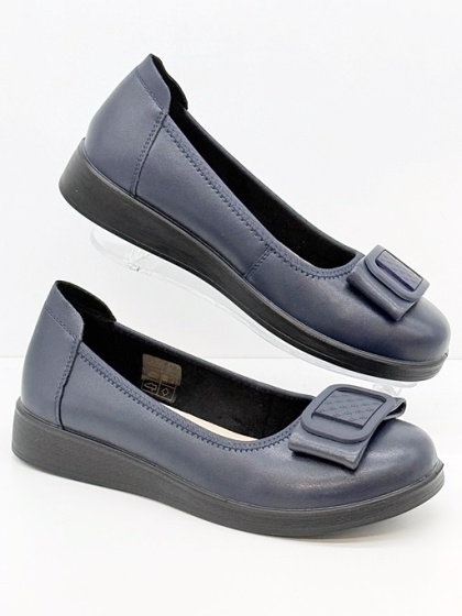Wygodne baleriny skórzane Loretta Vitale W9957 granatowe, tęgość G 1/2