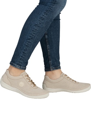 Wygodne buty Rieker 52546-60 beżowe, lekkie, ażurowe, tęgość G mała