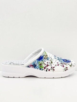 Damskie klapki ze skóry Comfooty Alessia Fant.10 chabry, szersza stopa, tęgość H