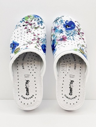 Damskie klapki ze skóry Comfooty Alessia Fant.10 chabry, szersza stopa, tęgość H